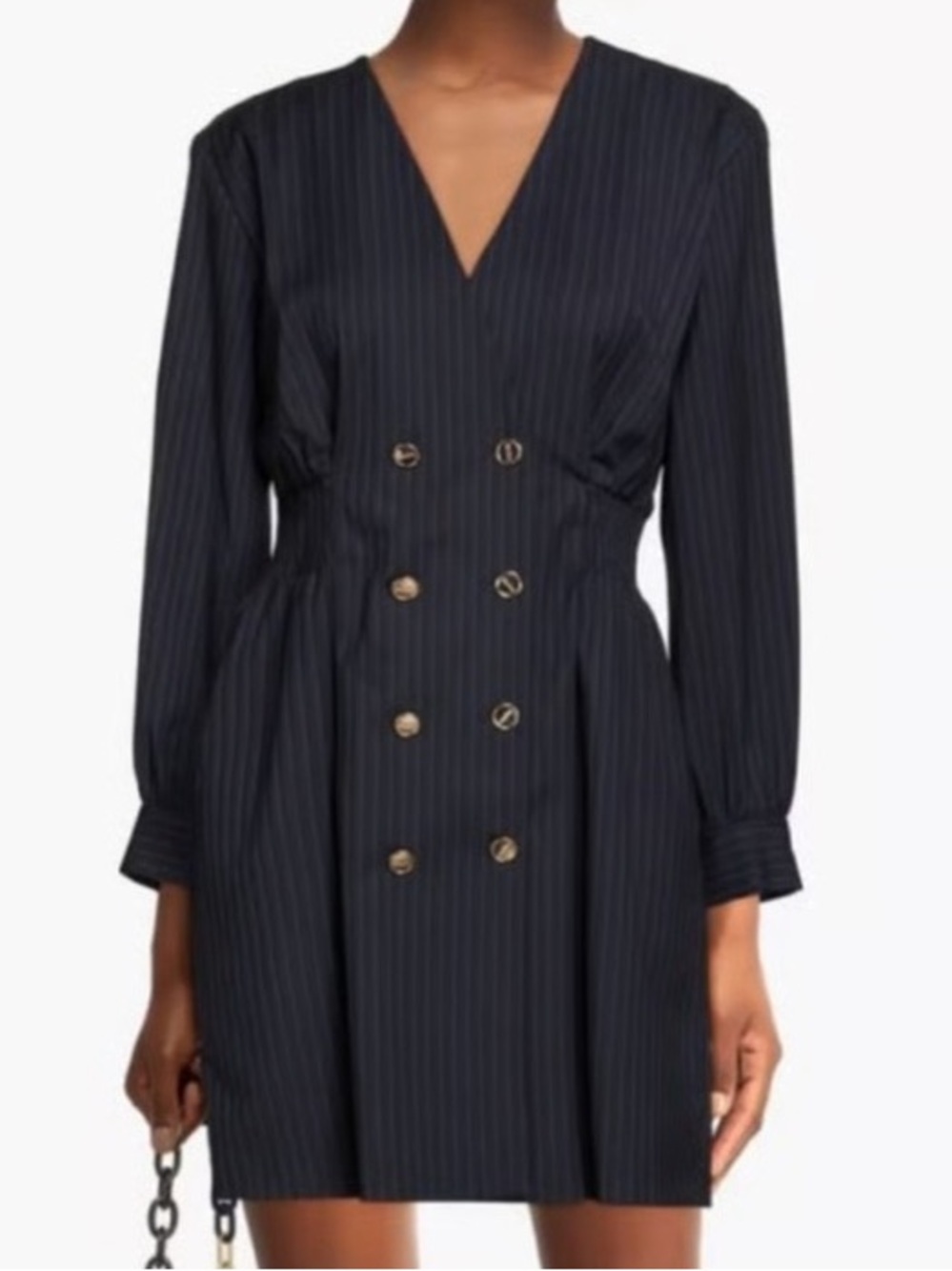 Sandro Marylou Pinstripe Mini Dress Navy Gold Buttons FR 36 US 4